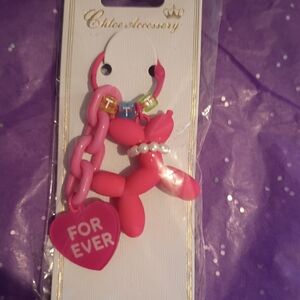 Pink Balloon Dog Keychain NIP